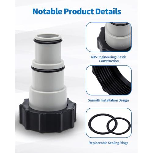 2 Pack Pool Hose Adapter A with Collar for Intex, Converts 1.5 to 1.25 Inch Hoses for Threaded Connection Pumps, Universal Replacement Adapter Set for Above Ground Pools (2, 2 * 4.28)