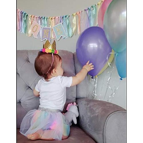 Rainbow High Chair Banner for 1st Birthday - Baby Girl Smash Cake for Photo Props, First Birthday Photo Background, Macarons Color(Rainbow High Chair Banner)