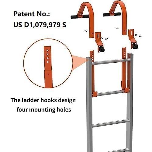 Roof Ladder Hook, 2 Pack Ladder Stabilizer, Heavy Duty Steel 500 Lbs Weight Ratin, Roof Ridge Extension with Wheel for Safe and Easy Access