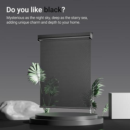 Light Filtering Roller Shades for Windows, Color-Matched Roller Blinds, UV Protection, Thermal Insulation Fabric Room Darkening Shades for Home, Office, Black, Custom Size 48W x 72H