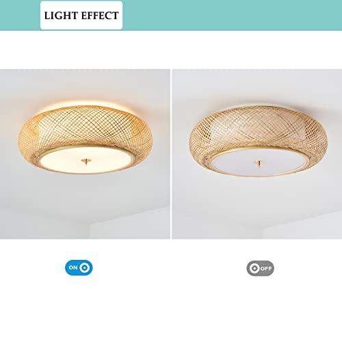 Bamboo Flush Mount Ceiling Light Handwoven Rattan Light Fixture, 3 Lights Boho Ceiling Lamp for Bedroom, Entryway, Foyer (15-inch)