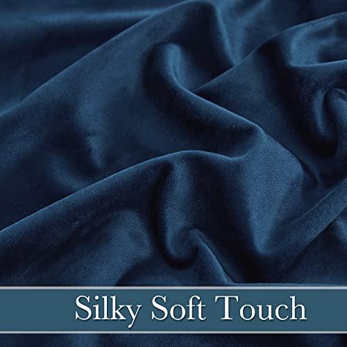 RYB HOME Navy Blue Velvet Blackout Curtains 96 inches Bedroom Living Room