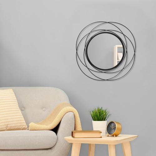 Black Circle Mirror Wall Decorative Metal Mirror Art Small Round Wall-Mounted Mirror Home Wall Decor for Bedroom Living Room Bathroom Entryway 16” x 16”
