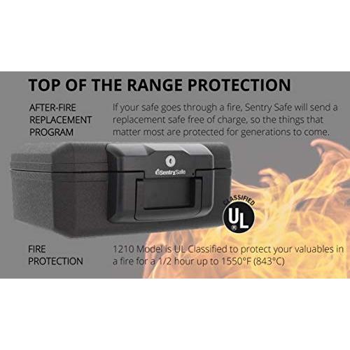 SentrySafe Fireproof Safe with Key Lock, Chest Lock Box for Home or Travel Secures Money, Documents, 0.18 Cubic Feet, 6.1 x 14.3 x 11.2 Inches, 1210