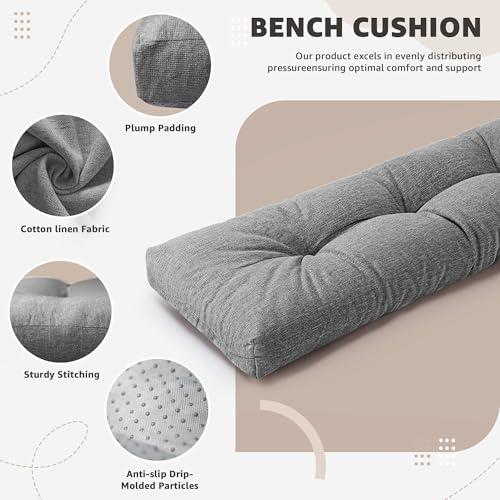 Indoor Bench Cushions, Tufted High-Density Foam Cushions for Indoor Furniture, Soft Bench Seat Cushion with Non-Slip Bottom, 36 X 14 X 4 (Grey)