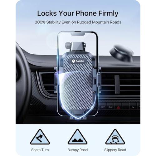 andobil Car Phone Holder, 2026 Military-Grade 89lbs Strongest Suction Phone Holders for Your Car Dashboard/Windshield/Vent Easy Clamp Car Phone Mount Stand for iPhone 17 16 15 14 13 Pro Max Samsung