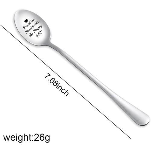 Drink Tea Read Books Spoon for Tea Lover Friend Birthday Graduation Christmas Gifts for Readers Book Lover Gifts for Women Men Engraved Tea Spoons Stainless Steel