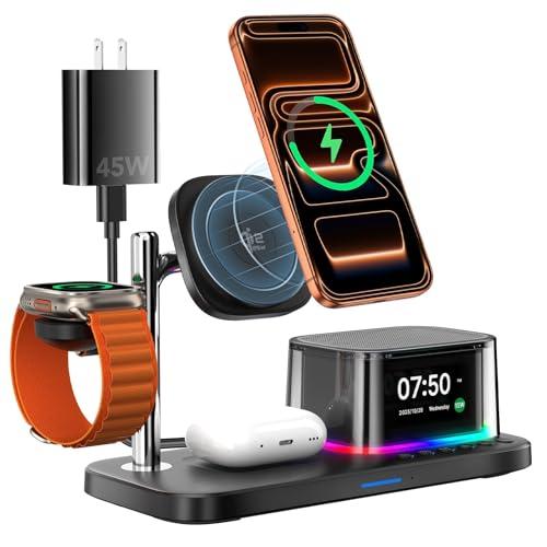 7 in 1 Alarm Clock with Wireless Charging,Charging Station with Night Light