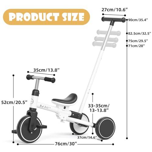 XJD Toddler Tricycle for 1-3 Year Olds, 5-in-1 Toddler Balance Bike, Adjustable Push Handle, Adjustable Seat & Removable Pedal, Birthday Gift Toy for Boys and Girls(White)