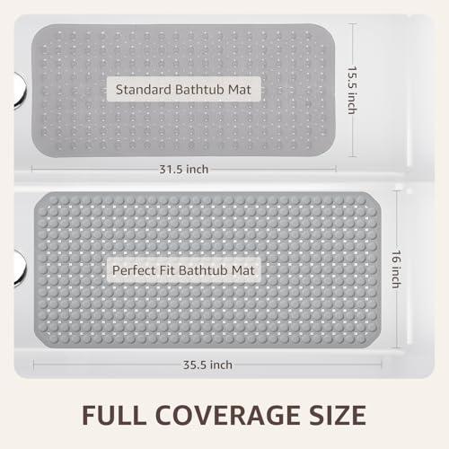 OTHWAY Bath Tub Shower Mat Non Slip, Bathtub Floor Liner Mats for Inside Shower Bathroom, Suction Cups and Drain Holes for Feet Scrubbing, Machine Washable, Soft on Feet, 35x16 Inch, Grey