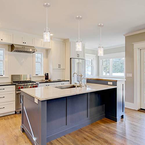 ALICE HOUSE 3 Pack Mini Modern Pendant Lights for Kitchen Island, Brushed Nickel Glass Hanging Lamp, Contemporary Farmhouse Hanging Lighting for Dining Room, Restaurants AL9082-P1 (Set of 3)