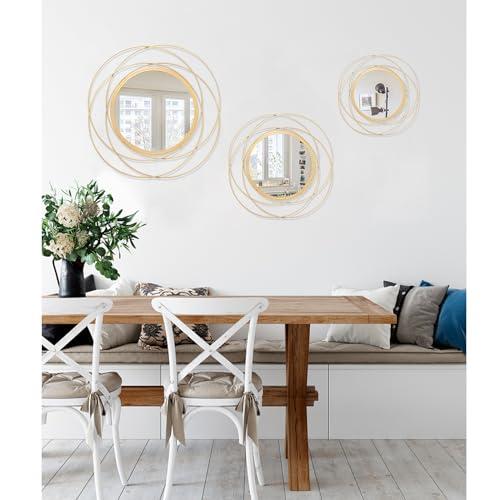Gold Large Round Mirror with Iron Metal Wire Frame Wall-Mounted Mirror for Home Decorative Living Room Bedroom Bathroom Entryway White 16” x 16”
