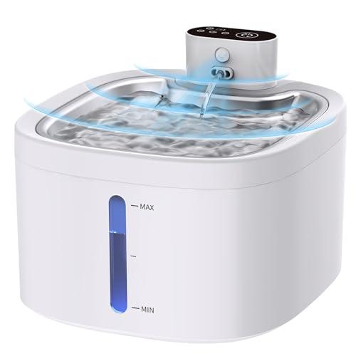 Cat Water Fountain Wireless: 118oz/3.5L Battery Operated Pet Water Fountain for Cats Indoor with Motion Sensor, Quiet Automatic Fountain with Stainless Steel Tray(8Filters)