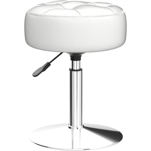 LUE BONA Adjustable Vanity Stool, 360 Swivel Chair for Makeup Room, White Faux Leather Stool for Bathroom & Living Room