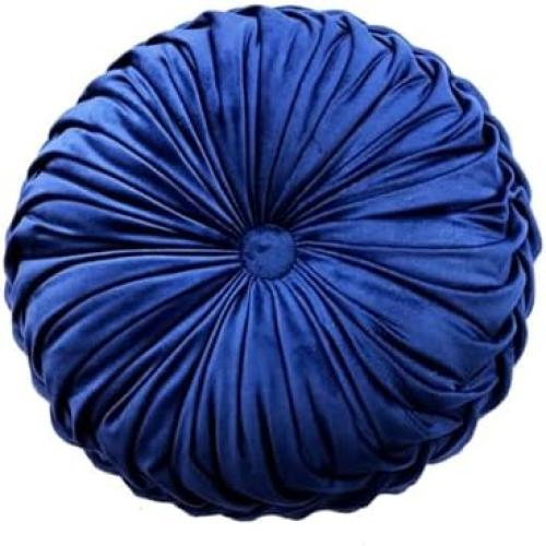 product New, damage box Round Throw Pillow Round Velvet Pillow Home Decoration Pleated Round Filled Pillow Cushion for Couch Chair Bedroom Car Floor (Dark Blue)