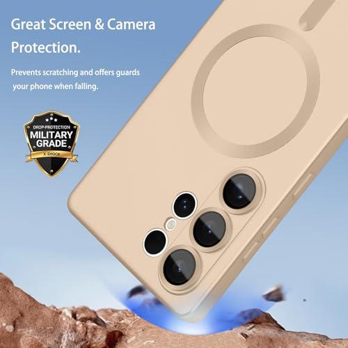 ankofave Magnetic for Samsung Galaxy S25 Ultra Phone Case for Women/Men, Matte Luxury Soft Metallic Luster Design with Camera Lens Protector, Shockproof Anti-Scratch Phone Case 6.8-Champagne Gold