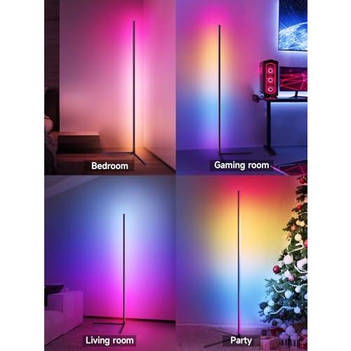 Black Corner Floor Lamp, RGB LED Corner Lamp with Music Sync, Smart App and Remote Control Color Changing Ambience Light, LED Lamp with 16 Million Colors for Bedroom, Living Room Gaming Room