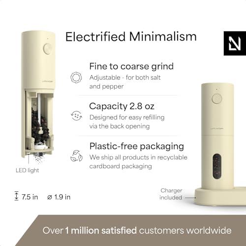 LARS NYSØM Electric Salt and Pepper Grinder Set, USB Rechargeable, Automatic Salt and Pepper Mills, Spice Shakers Refillable with LED Light, Adjustable Coarseness, Ceramic Grinder (Butter Cream)