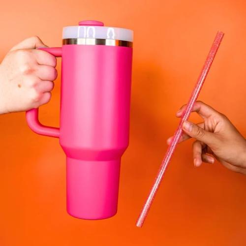 CharCharms Replacement Straws for Tumblers - Pack of 6 Glitter Plastic Straws for 40oz Tumbler with 10mm Diameter, BPA Free, 12'' Reusable Cup Straw, Dishwasher Safe Straw - red, green, and gray.