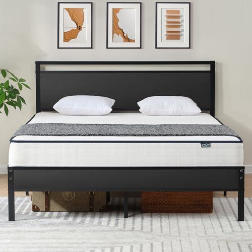 Black Full Size Z-hom Upgraded Full Size Bed Frame, Heavy Duty Metal Sturdy Full Bed Frame with Modern Wood Headboard & Footboard, Stable Platform Bed Furniture Bed Storage, No Noise, No Box Springs, Black