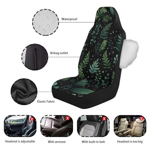 Cottagecore Fern Print Car Seat Cover Waterproof Car Seat Covers Front Seats Only, Universal Fit for Car SUV Trucks, Airbag Compatible, Green Plant Car Accessories for Women Men