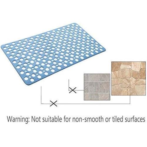 Blue Nonslip Bathtub Mat Extra Soft TPE Bath Mat for Kids, Machine Washable Bathroom Shower Mat, Smooth/Non-Textured Tubs Only, 30L x 17W Inch