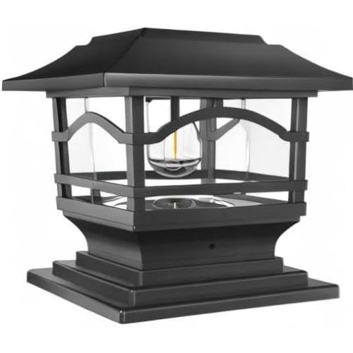 Davinci Lighting Edison Solar Outdoor Post Cap Lights - 4x4 5x5 6x6 - Bright LED Light for Fence Deck Garden or Patio Posts - Slate Black (1 Pack)