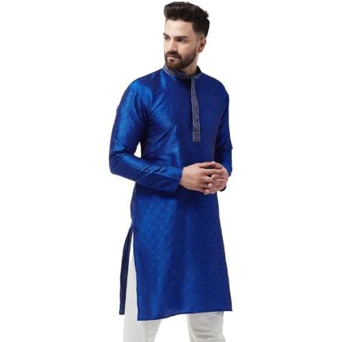 Sojanya XL (Since 1958 Men'S Silk Blend Teal Green Self Design Only Long Kurta