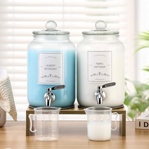 2-Pack Glass Laundry Detergent Dispenser with Stand, 106oz Leak-Proof Glass Fabric Softener Dispenser- Laundry Soap Dispenser-Reusable Container for Kitchen & Bathroom Storage