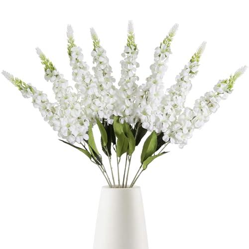 IPOPU 4PCS White Snapdragon Artificial Flowers Delphinium Artificial Silk Flowers Long Stem Hyacinth Fake Flowers for Wedding Home Outdoor Party Floral Arrangement Centerpiece Table Decoration (White)