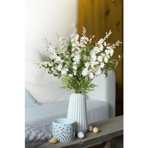 IPOPU White Flowers Artificial Delphinium 9PCS with Clematis Greenery for Wedding & Home Decor