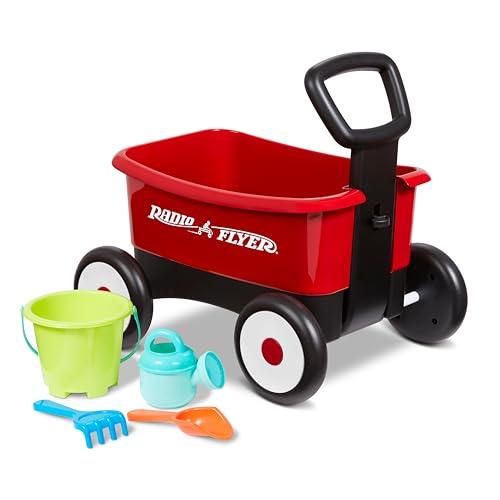 Radio Flyer Push & Pull Walker Wagon with Garden Tools, Ages 1-4 Years, Red