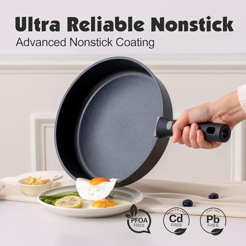 SENSARTE 17 Piece Nonstick Detachable Handle Pots and Pans Set Black