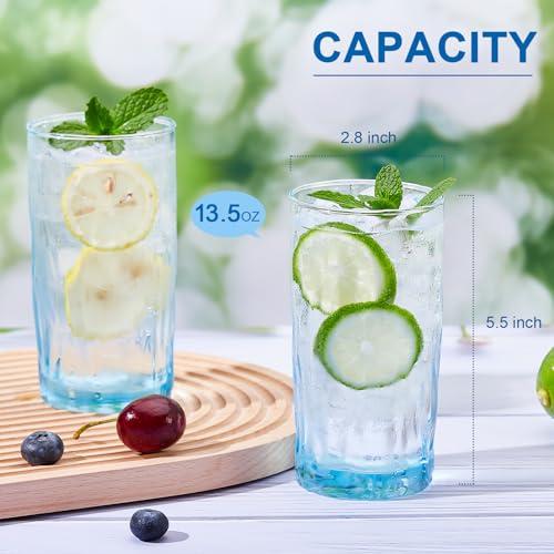 Solid Color Drinking Glasses Set of 6, 13.5 OZ Wind-blown Ripples Glass Tumbler Glassware for Water, Juice, Different Options for Home, Restaurant, Hotel, Bar, Blue