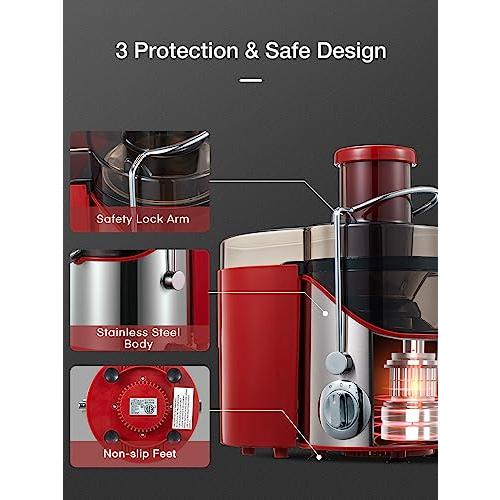 Juicer Machines, Juilist 3 Wide Mouth Juicer Extractor Max Power 800W, for Vegetable and Fruit with 3-Speed Setting, 400W Motor, Easy to Clean, Red