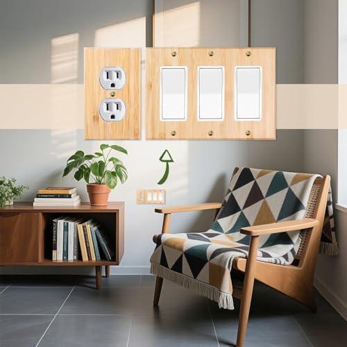 1 Pcs Solid Wood Outlet Covers Light Switch Plate Bamboo Switch Plates And Outlet Covers Durable Quality Raw Wooden Light Switch Cover Decorative Single Rocker Wall Plate
