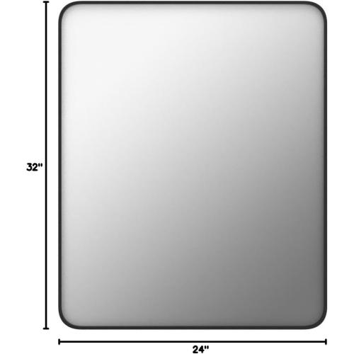 24x32 Inch Black Framed Bathroom Mirror for Wall, Matte Black Metal Wall Mirror, Black Rectangle Vanity Mirror, Tempered Glass, Anti-Rust, Hangs Vertically or Horizontally