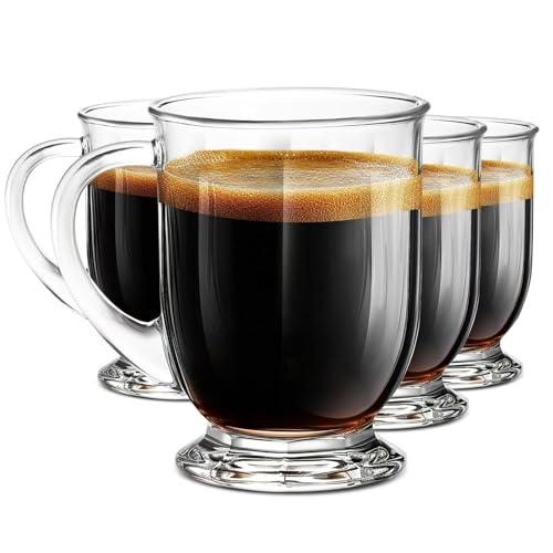Clear Glass Coffee Mugs Set of 4, Diner Mugs16 OZ, Large Glass Beer Cups with Handle,Bottom Nine-Sided Mug for Men and Women Hot Beverages,Tea, Cappuccino, Latte, Espresso, Juice Mothers‼️one missing‼️