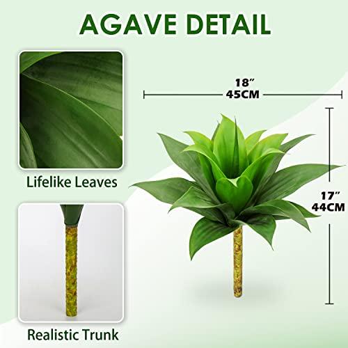Artificial Agave Succulent Plants, 18 Inch Faux Succulents Stems Fake Plant for Home Office Garden Yard Indoor Outdoor Decor, 2 Pack