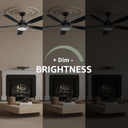 Size 52 Color Black Ceiling Fans with Lights and Remote Control, Ceiling Fan for Bedroom Living Room and Patio, Medium Modern Black Ceiling Fan for Indoor and Outdoor