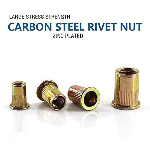 1/4-20 Rivet Nuts, Carbon Steel UNC Rivet Nut Set, Flat Head Threaded Rivets Nut Inserts for Metal(1/4-20)
