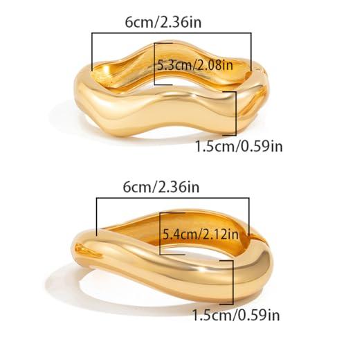 Salircon Gold Bangle Bracelets for Women Gold Wide Chunky Bracelets Trendy Hinged Cuff Open Chunky Bracelet Irregular Jewelry