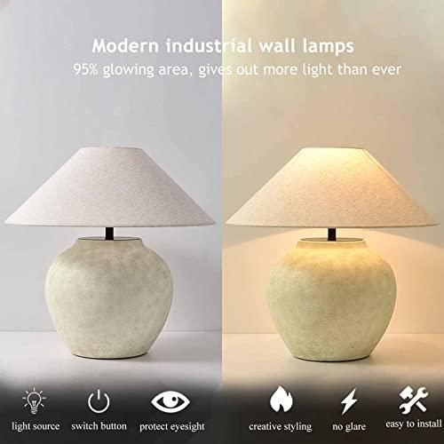 Rustic Southwestern Jug Table Lamp 20'' Tall White Clay Pot Ceramic Table Lamp Tapered Fabric Shade Bedside Nightstand for Living Room Bedroom House Office Entryway (001)