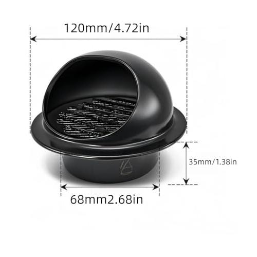 3 Vent Round Cover, Stainless Steel Wall Round Vent Hole Ventilating Cover, Air Ventilation and Exhaust Wall Vent Outlet Hood, HVAC Ducting Vent Cover (Black 1pcs 3inch)