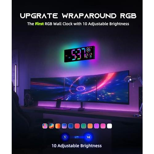 EASYERA 16.5 Large Digital Wall Clock with BT Sync,11 RGB Lights