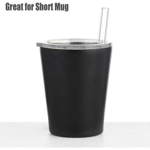ALINK Short Glass Straws, 6 in x 10 mm Clear Straws for Cocktails, Whiskey, Coffee, Pack of 8 with Cleaning Brush
