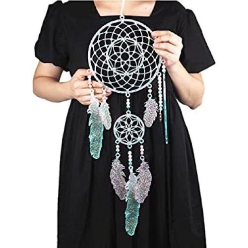 Large Dream Catcher Resin Mold, Silicone Dreamcatcher Feather Epoxy Mold for Wall Hanging Pendant Key Chain Kit House Window Living Room Decoration (Dreamcatcher)
