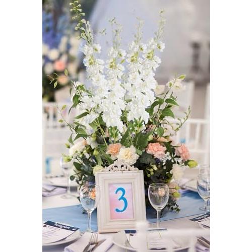 IPOPU White Flowers Artificial Delphinium 9PCS with Clematis Greenery for Wedding & Home Decor