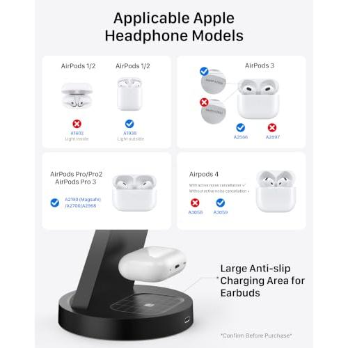 Anlmz 3 in 1 Charging Station - Wireless Charger for Apple Multiple Devices | Fast Charge Stand for iPhone 17-8 iWatch Airpods 4 3 Pro No Tangled Cables Ideal for Desk Bedside with 18W Adapter Black