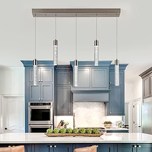 5-Light Pendant Ceiling Light Fixture for Kitchen Island, Modern Pendant Lighting for Kitchen Island,Integrated Dimmable Led Hanging Light with Crystal 40W,6000k for Kitchen…